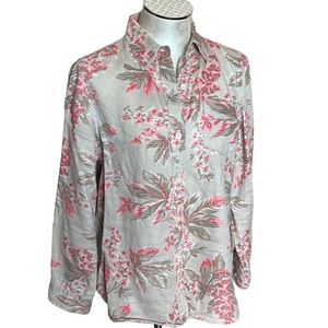 Jones New York Signature Women’s 100%linen button down floral shirt …